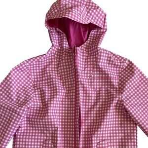 NWT Polo Ralph Lauren Girls Gingham Hooded Zip Up Rain Jacket XL 18 Pink White